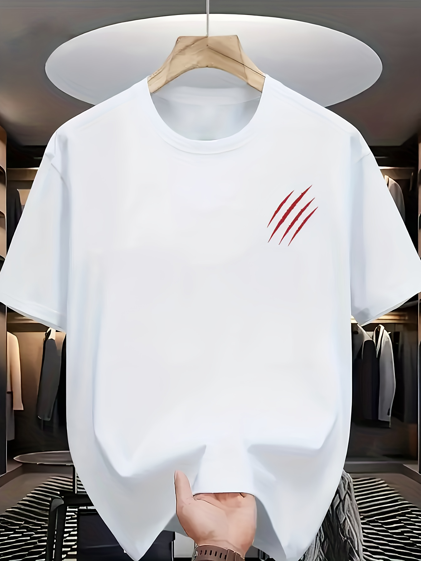Men's Graphic T-Shirt Red Streaks Marked On Plain Clean White Cotton T Shirt