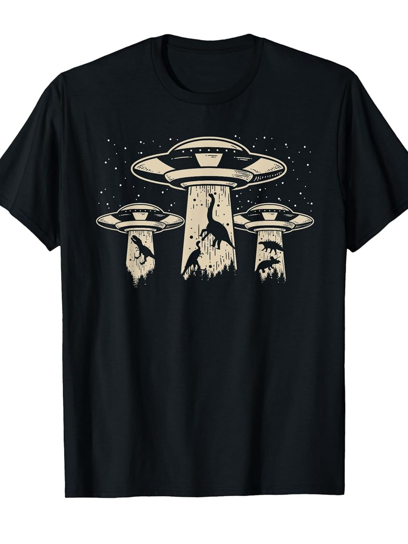 Men's Graphic T-Shirt Mysterious Night Sky With UFOs Beaming Light Over Grazing Cows