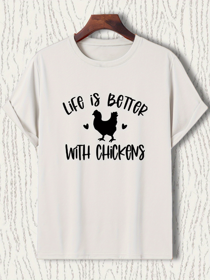 Men's Graphic T-Shirt Life Is Better With Playful Chickens And Whimsical Heart Shapes Chicken