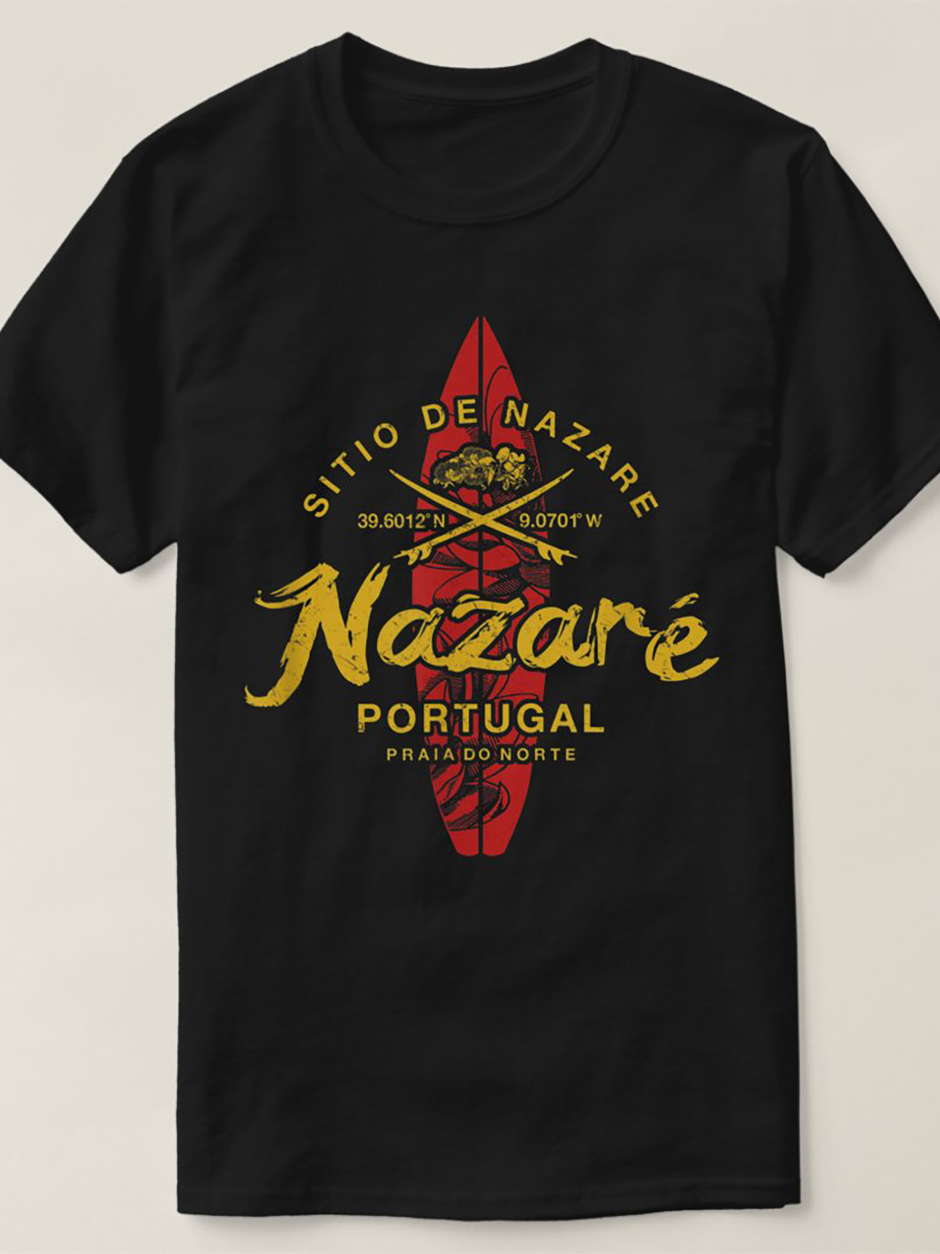 Men's Graphic T-Shirt Nazare Portugal Vintage Surfboard Textured Lettering T Shirt