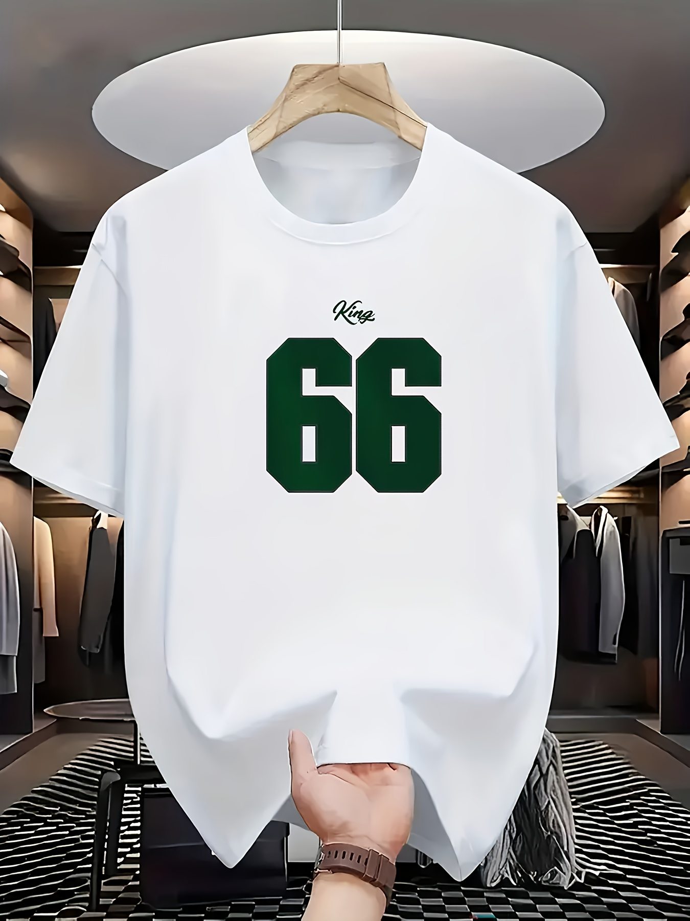 Men's Graphic T-Shirt Bold Green Block Numbers On Minimal Clean White T Shirt