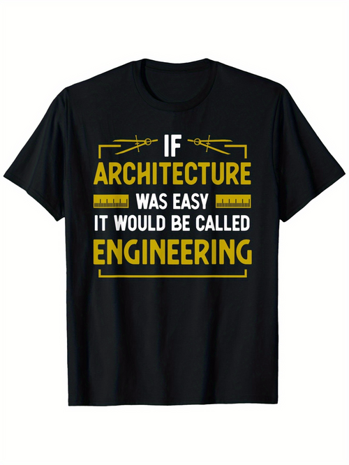 Men's Graphic T-Shirt If Architecture Was Easy It Would Be Called Engineering Bold Yellow Framing Lines On Black Shirt