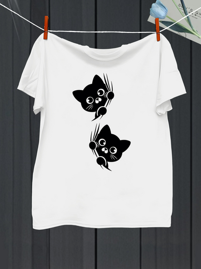 Men's Graphic T-Shirt Playful Cartoon Kitten With Whiskers And Wide Eyes Cat