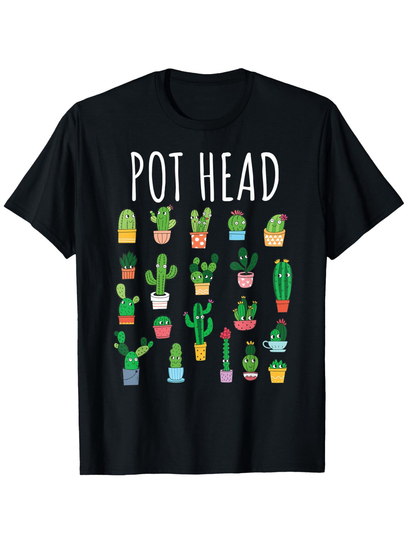 Men's Graphic T-Shirt Pot Head With Rows Of Colorful Flower Pots Featuring Cactus Plants
