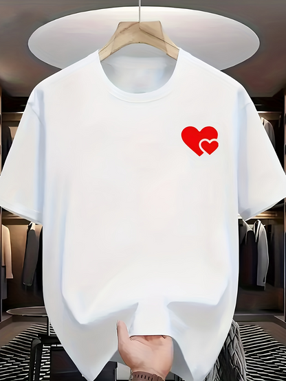 Men's Graphic T-Shirt Bold Red Artistic Hearts On Crisp Minimal White Tee