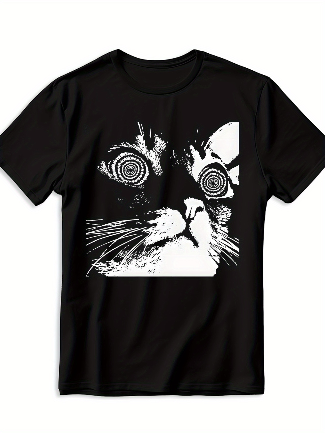 Men's Graphic T-Shirt Psychedelic Eyes And Abstract Patterns With Intense Staring Black Cat