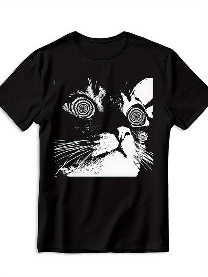 Men's Graphic T-Shirt Psychedelic Eyes And Abstract Patterns With Intense Staring Black Cat