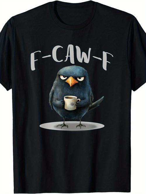 Men's Graphic T-Shirt F CAW F Grumpy Bird Holding Coffee Standing On A Plate