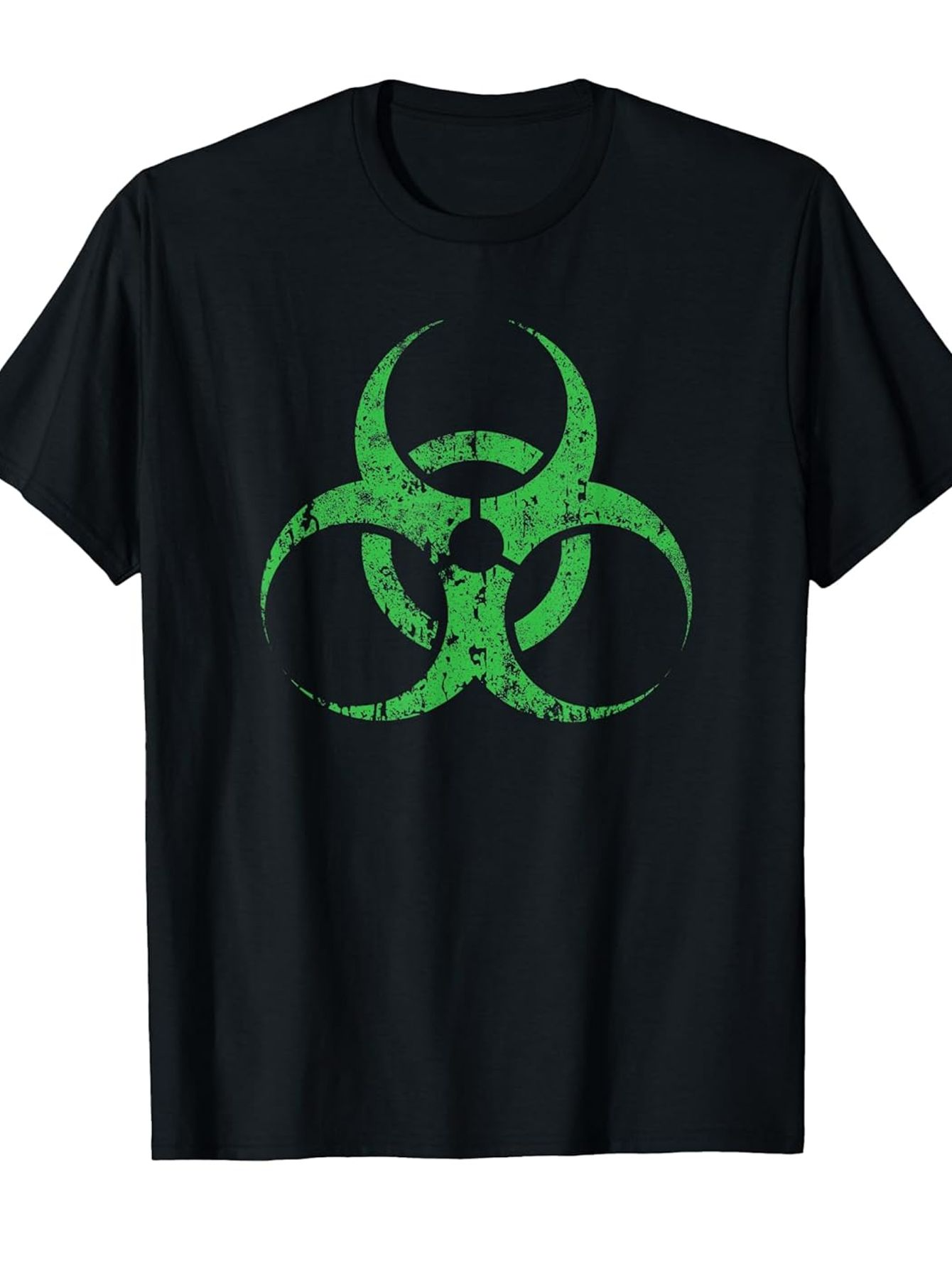 Men's Graphic T-Shirt Grungy Distressed Neon Green Warning Symbol Biohazard Sign