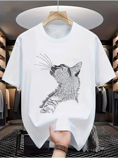 Men's Graphic T-Shirt Geometric Lines Forming A Majestic Cat Portrait Under Soft Light Cat