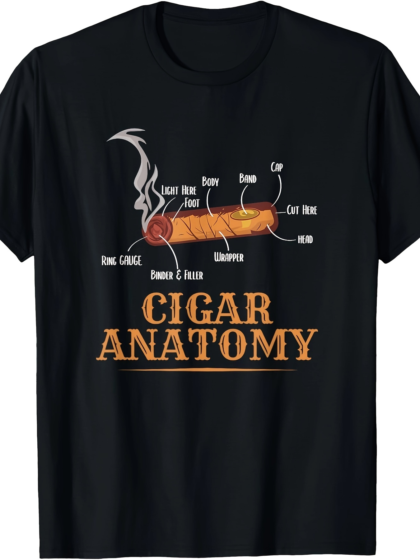 Men's Graphic T-Shirt Cigar Anatomy Diagram With Labeled Burning Tobacco Cigar