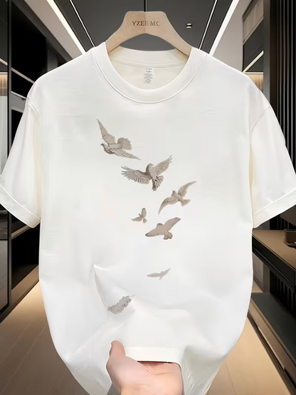 Men's Graphic T-Shirt Soft Feathers Flowing In Morning Light With Gentle Flying Birds