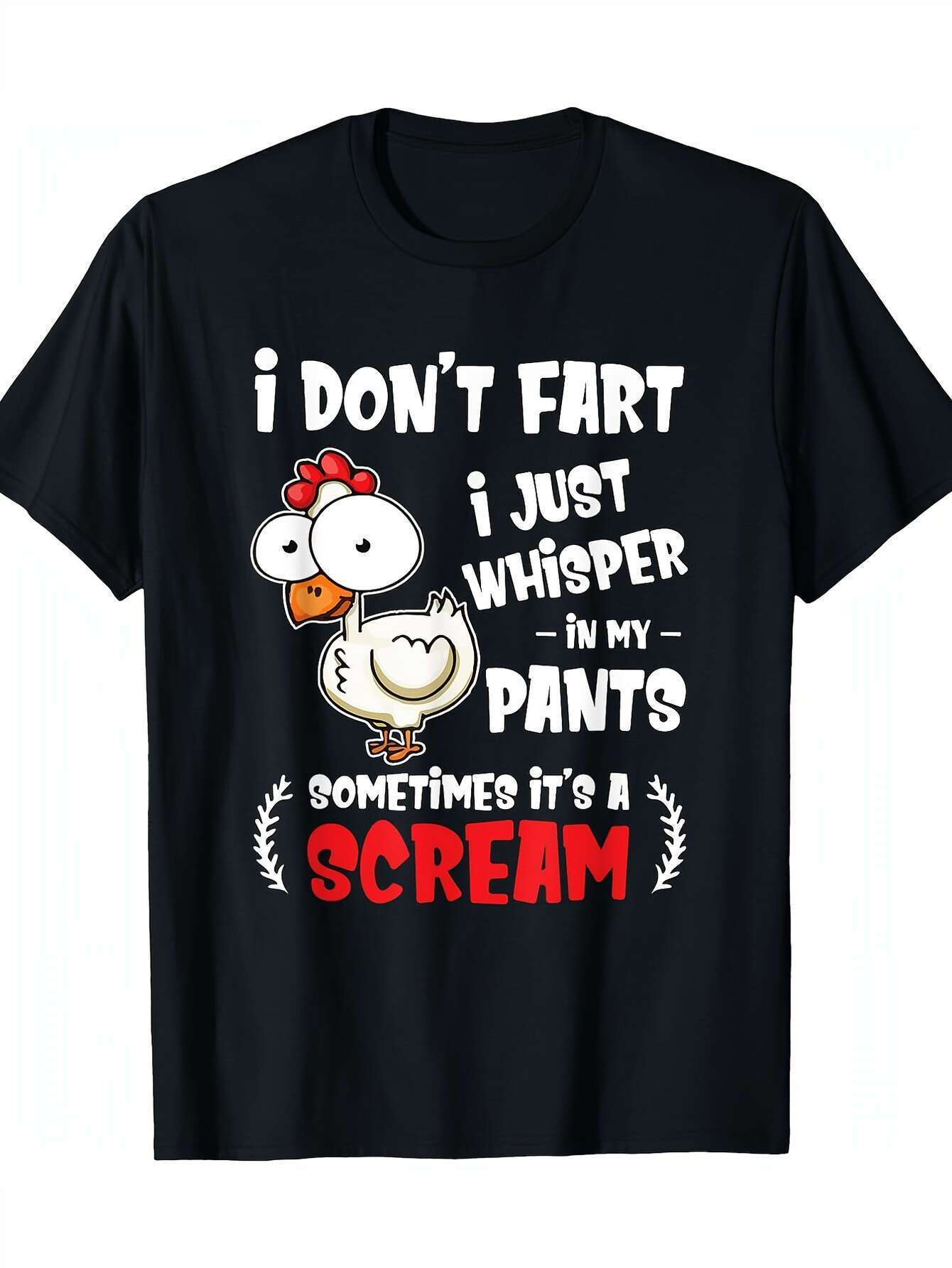 Men's Graphic T-Shirt I Dont Fart Funny Chicken Cartoon With Bold Whimsical Humor On Black T Shirt