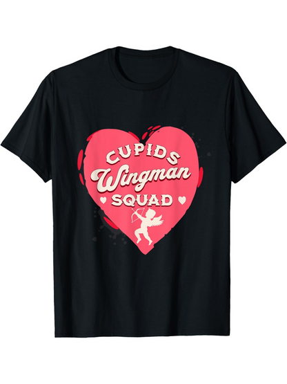 Men's Graphic T-Shirt Cupids Wingman Squad Bold Pink Heart With Flying Cupid Silhouette