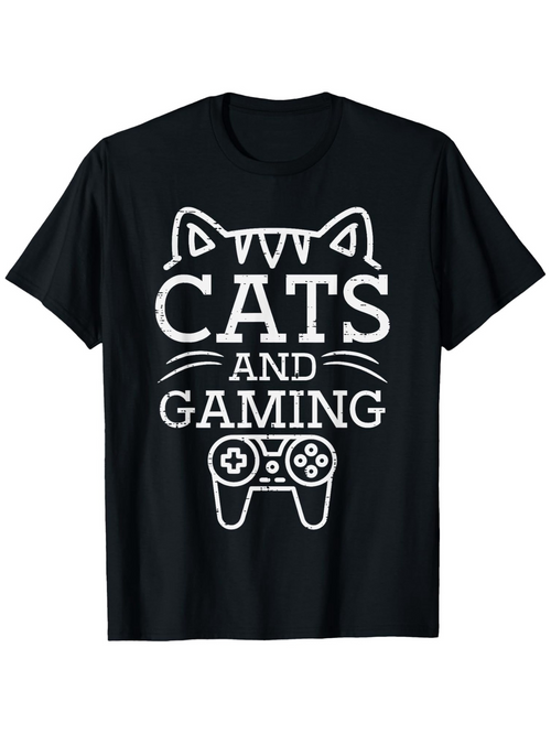 Men's Graphic T-Shirt Cats And Gaming With Console Controller Surrounded By Cat Ears And Whiskers