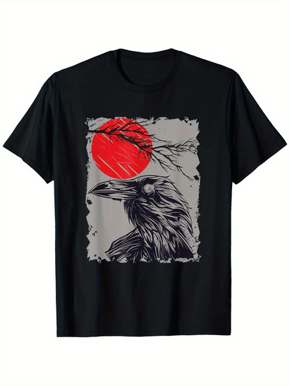 Men's Graphic T-Shirt Dark Shadows With Gnarled Branches Under Crimson Moon Raven