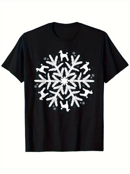 Men's Graphic T-Shirt Fluffy Dogs In Snowflake Shaped Pattern With Crisp Winter Motif Center