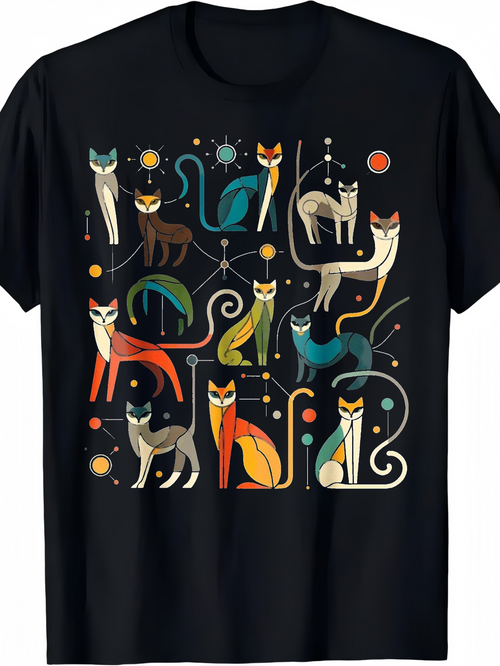 Men's Graphic T-Shirt Abstract Colorful Whimsical Lines And Retro Playful Foxes
