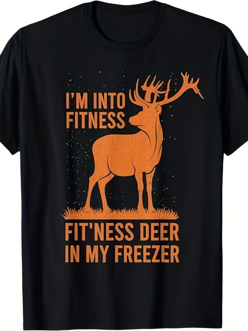 Men's Graphic T-Shirt Im Into Fitness With Silhouette Graze Under Orange Night Deer