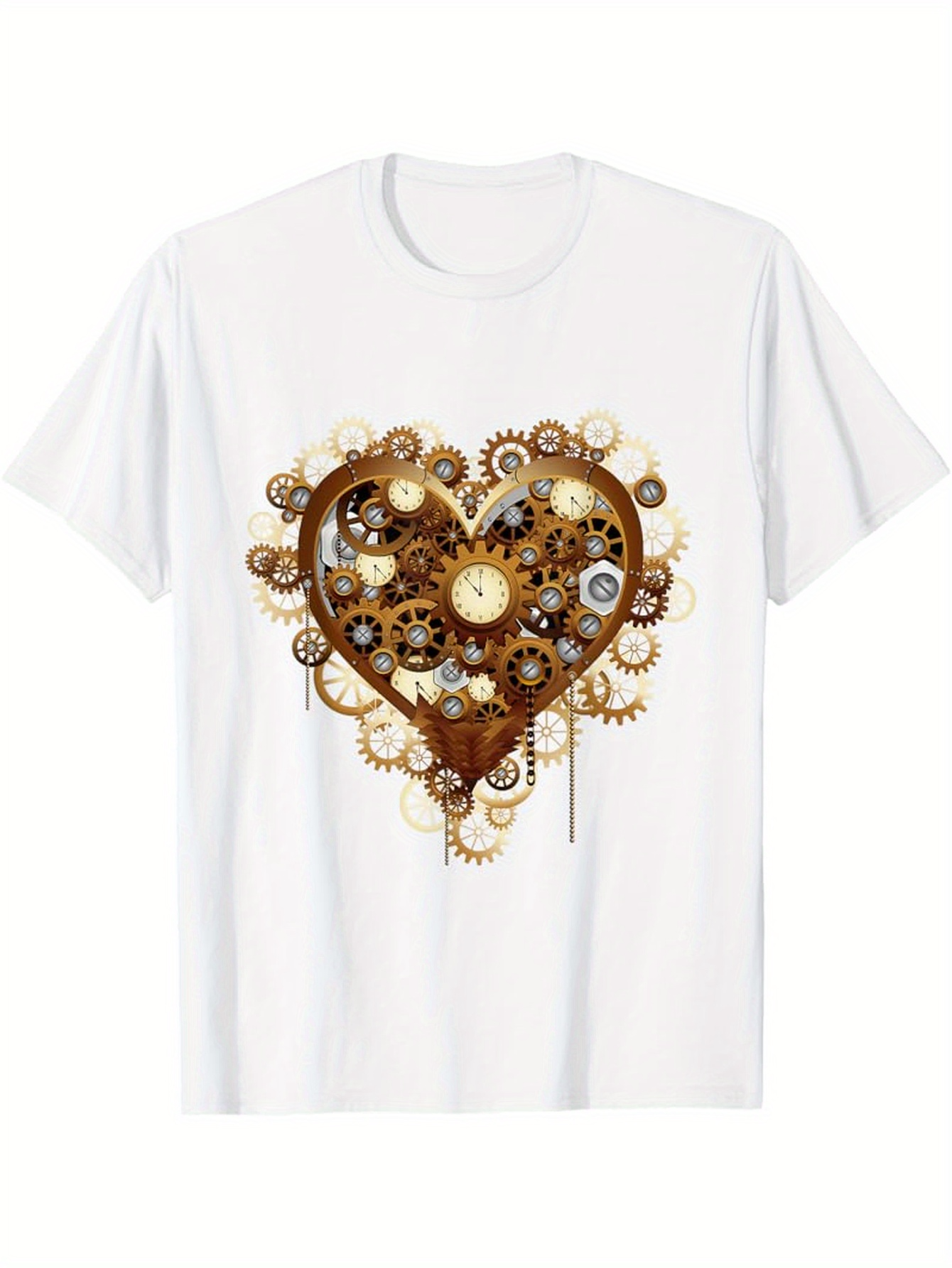 Men's Graphic T-Shirt Intricate Steampunk Clockwork With Interlocking Golden Gears And Rusty Heart