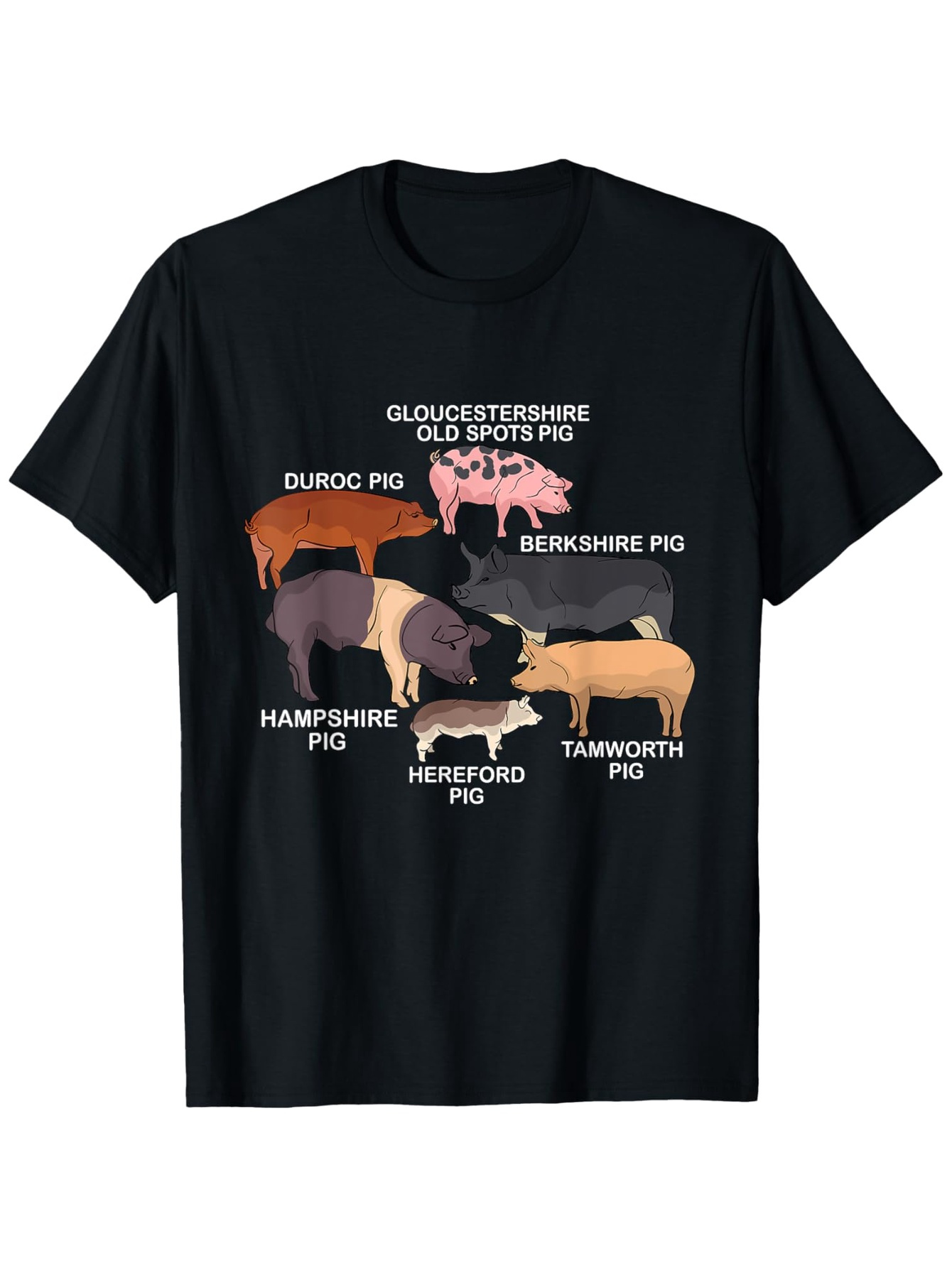 Men's Graphic T-Shirt Six Illustrated Different Breeds Of Farmyard Pigs With Labels Pig