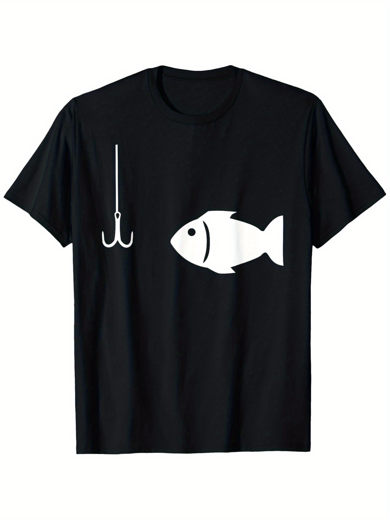 Men's Graphic T-Shirt Simple Fishing Hook With White Silhouette Graphic Fish