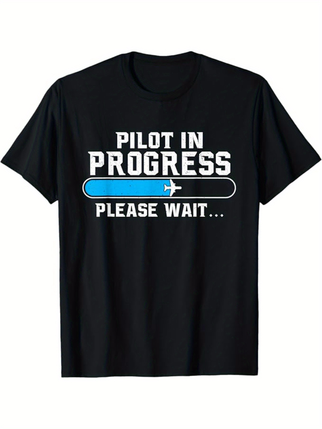 Men's Graphic T-Shirt Pilot In Progress Blue Loading Bar With Tiny White Airplane