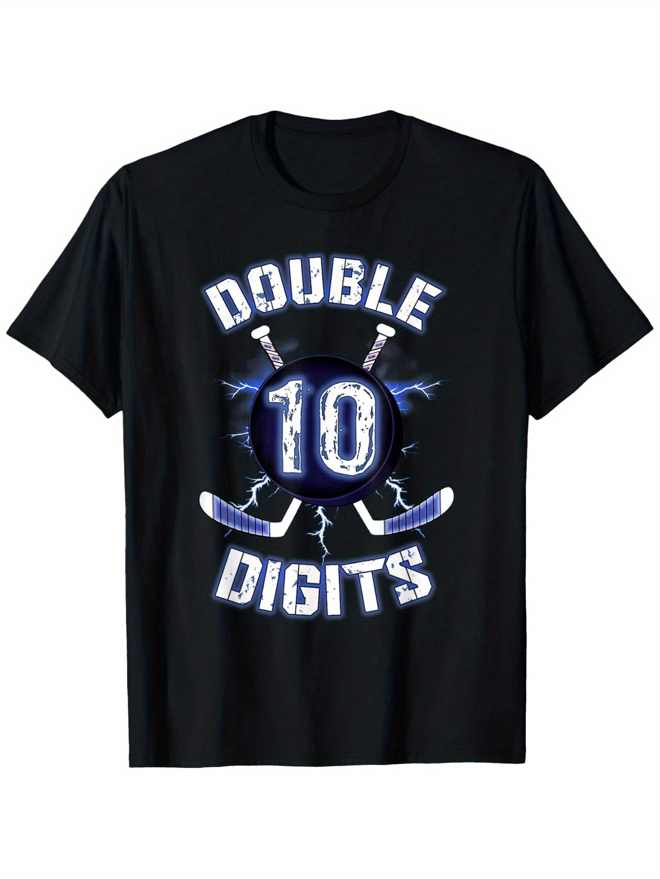 Men's Graphic T-Shirt Double Digits With Hockey Sticks Lightning Effects And Number Ten