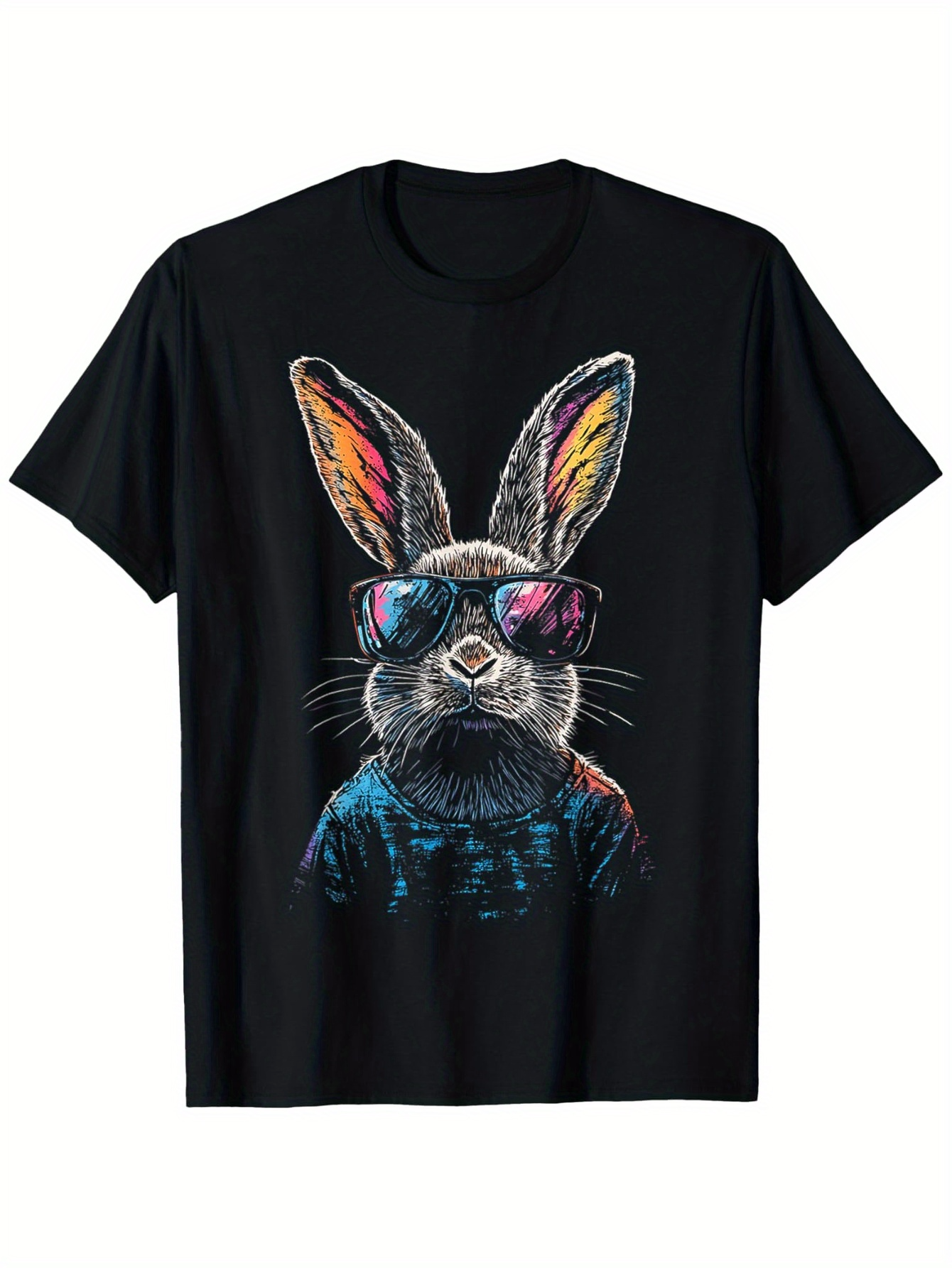 Men's Graphic T-Shirt Stylish Rabbit With Colorful Sunglasses Wearing A Cool Shirt