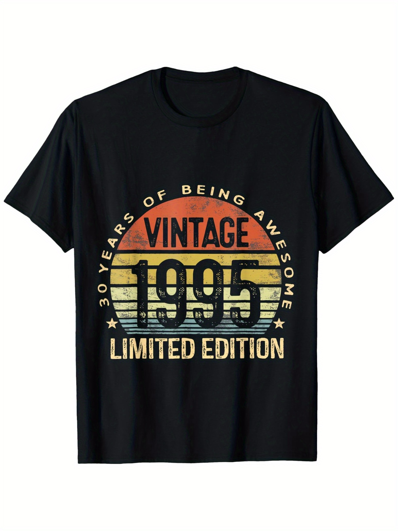 Men's Graphic T-Shirt Vintage Retro Stripes With Faded Sunset Anniversary Year Print