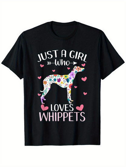 Men's Graphic T-Shirt Just A Girl Who Loves Whippets Colorful Hearts With Standing Loving Whippet Dog