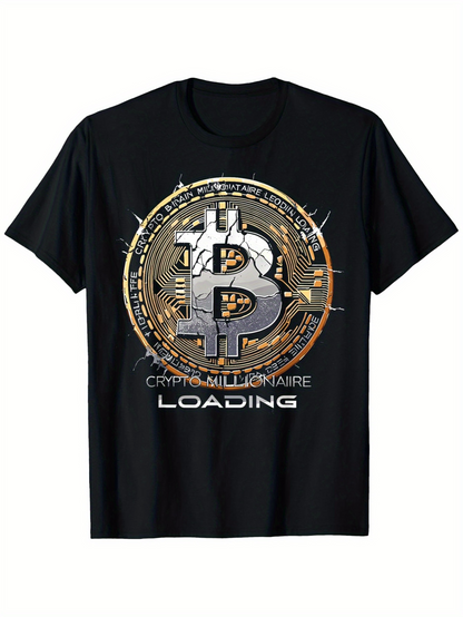 Men's Graphic T-Shirt Crypto Millionaire Loading Metallic Circuit Pattern Around Bitcoin