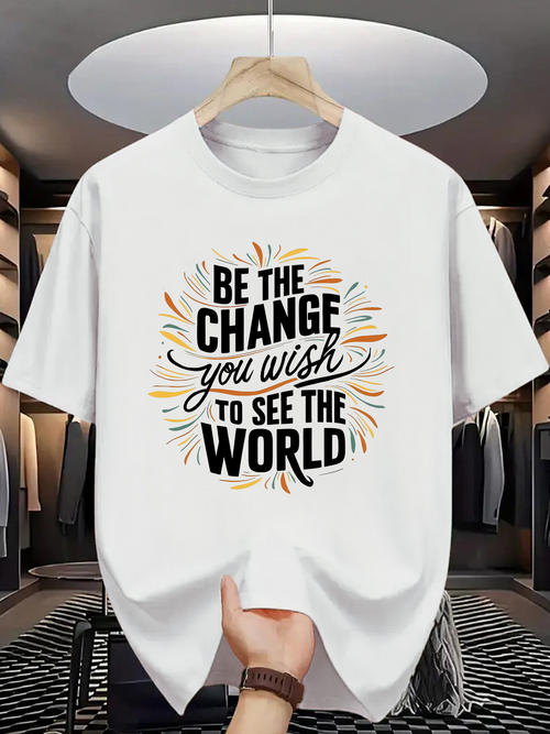 Men's Graphic T-Shirt Be The Change You Wish To See Radiating Lines Circle Around Inspiring Words