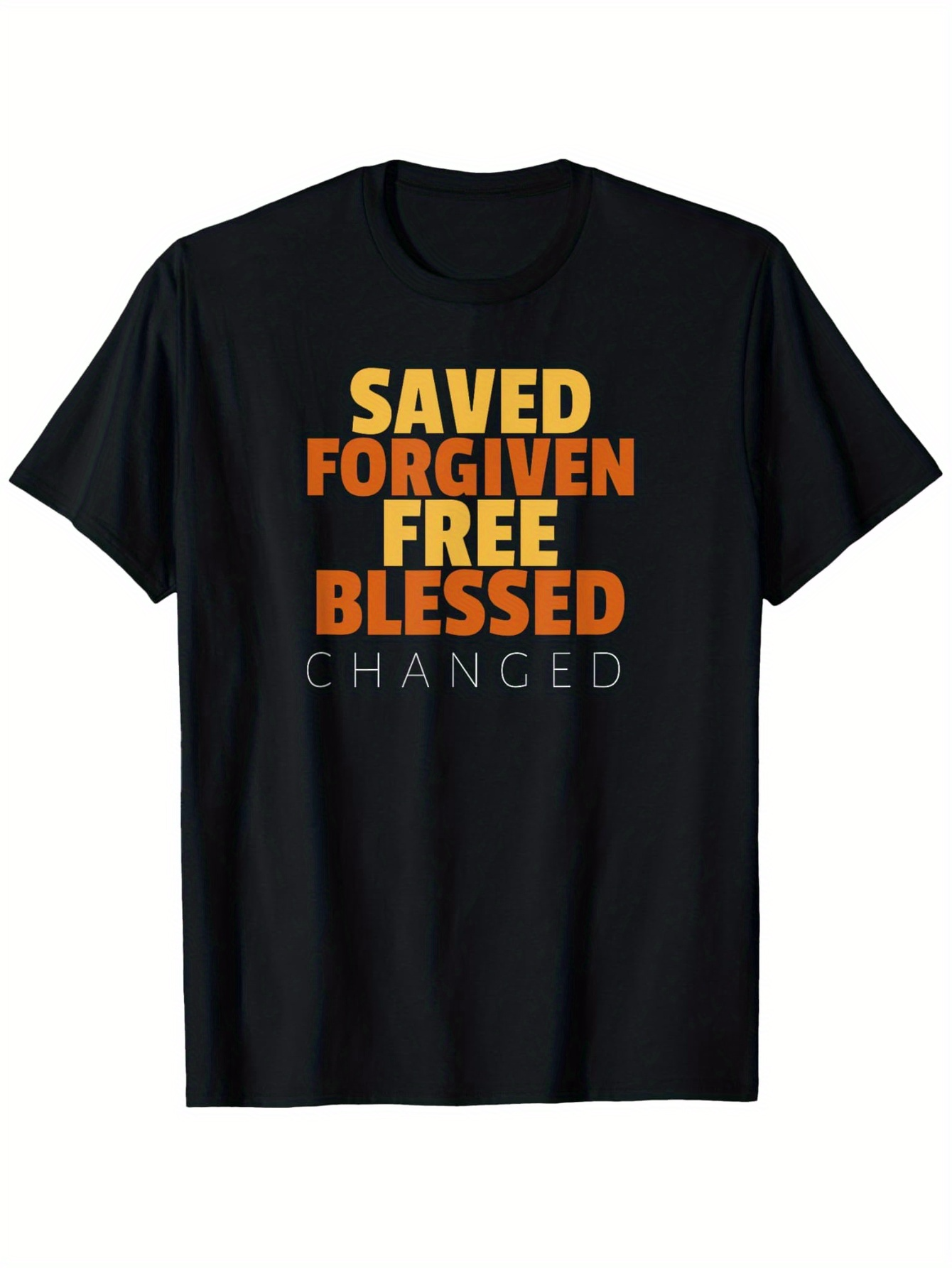 Men's Graphic T-Shirt Saved Forgiven Free Blessed Changed Color Block Lettering On Classic Tee
