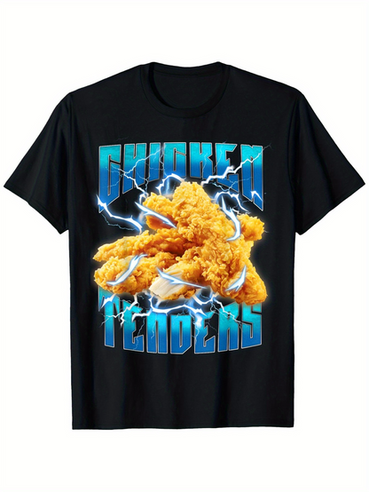Men's Graphic T-Shirt Crunchy Lightning Fried Chicken Tenders Surrounded By Electric Blue Glow