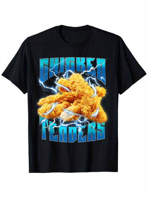 Men's Graphic T-Shirt Crunchy Lightning Fried Chicken Tenders Surrounded By Electric Blue Glow