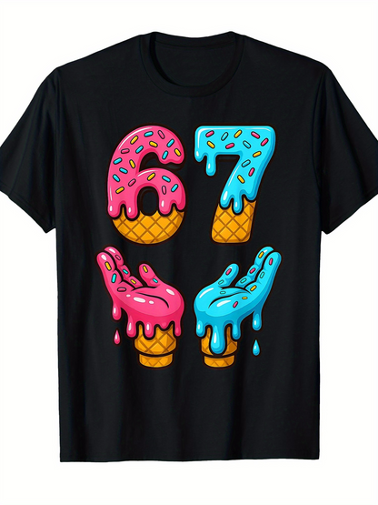 Men's Graphic T-Shirt Colorful Melting Icy Sprinkles With Waffle Cones Style Numbers