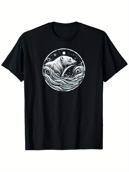 Men's Graphic T-Shirt Flowing Water And Night Sky Surrounding A Serene Polar Bear