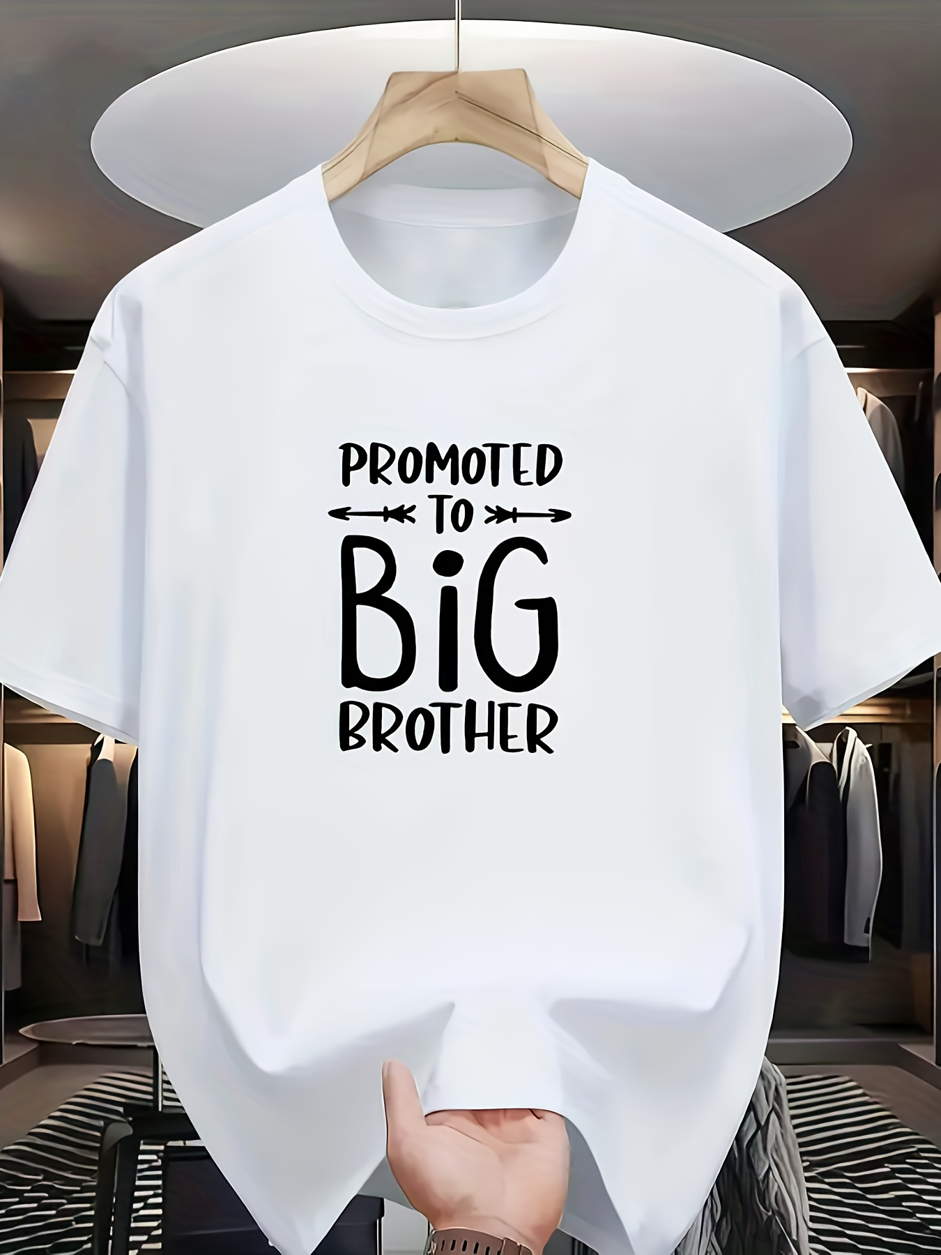 Men's Graphic T-Shirt Promoted To Big Brother Simple Arrow Lettering With Bold Typography