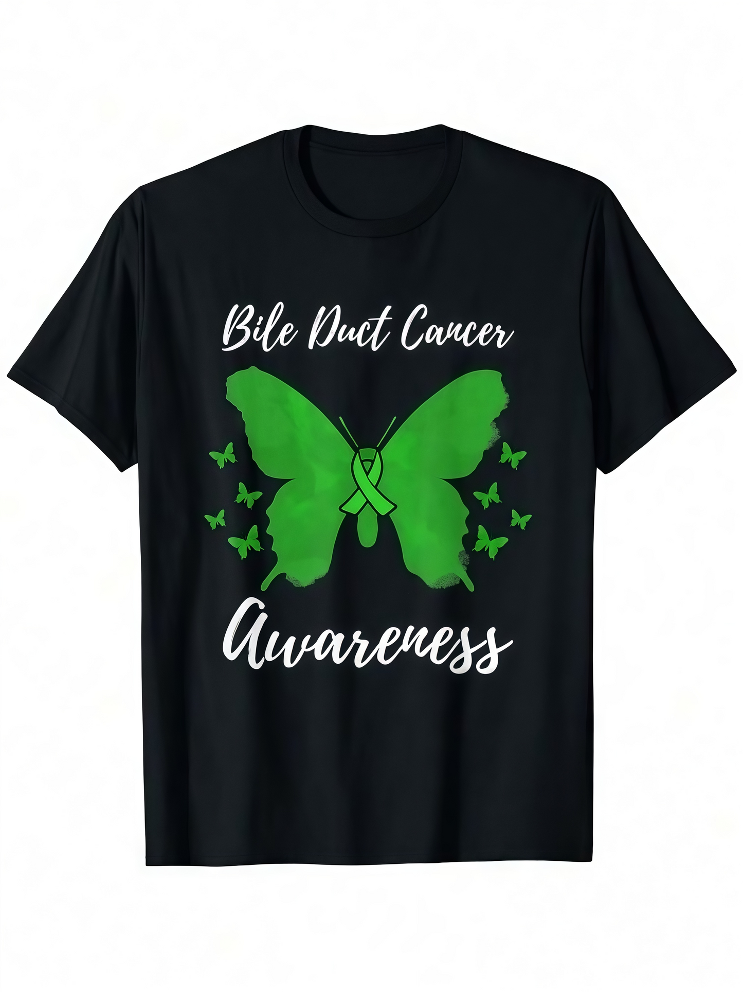 Men's Graphic T-Shirt Bile Duct Cancer Awareness Green Ribbon Butterfly Among Small Butterflies