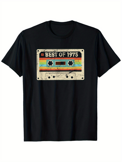 Men's Graphic T-Shirt Best Of 1975 Retro Cassette With Vintage Musical Tape Graphic