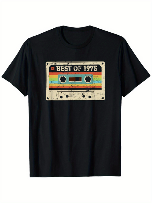 Men's Graphic T-Shirt Best Of 1975 Retro Cassette With Vintage Musical Tape Graphic