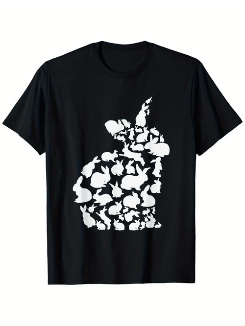 Men's Graphic T-Shirt Silhouetted Rabbits Clustered In Abstract Layers Black Hare