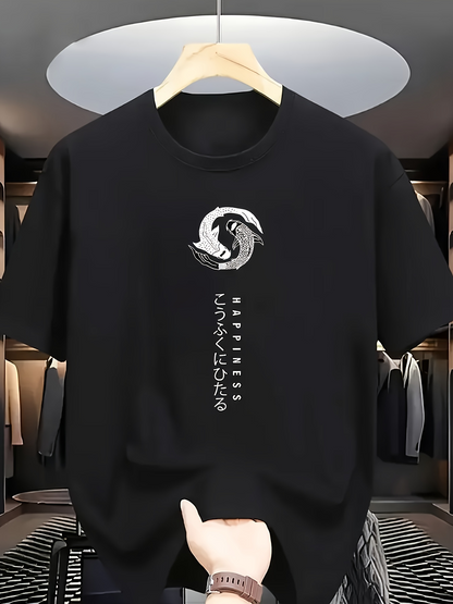 Men's Graphic T-Shirt Swirling Waves With Monochrome Yin And Yang Symbol