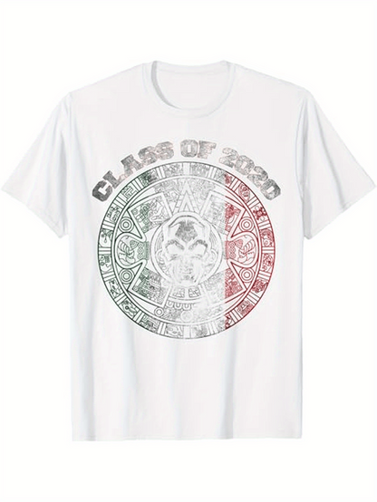 Men's Graphic T-Shirt Class Of 2020 Ancient Aztec Calendar With Symbolic Design Medallion