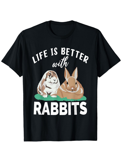 Men's Graphic T-Shirt Life Is Better With Gentle Brown Rabbits Resting On Soft Grass