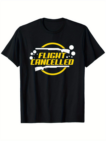 Men's Graphic T-Shirt Flight Cancelled Bold Lettering With Graphic Elements Surrounding Yellow Circle