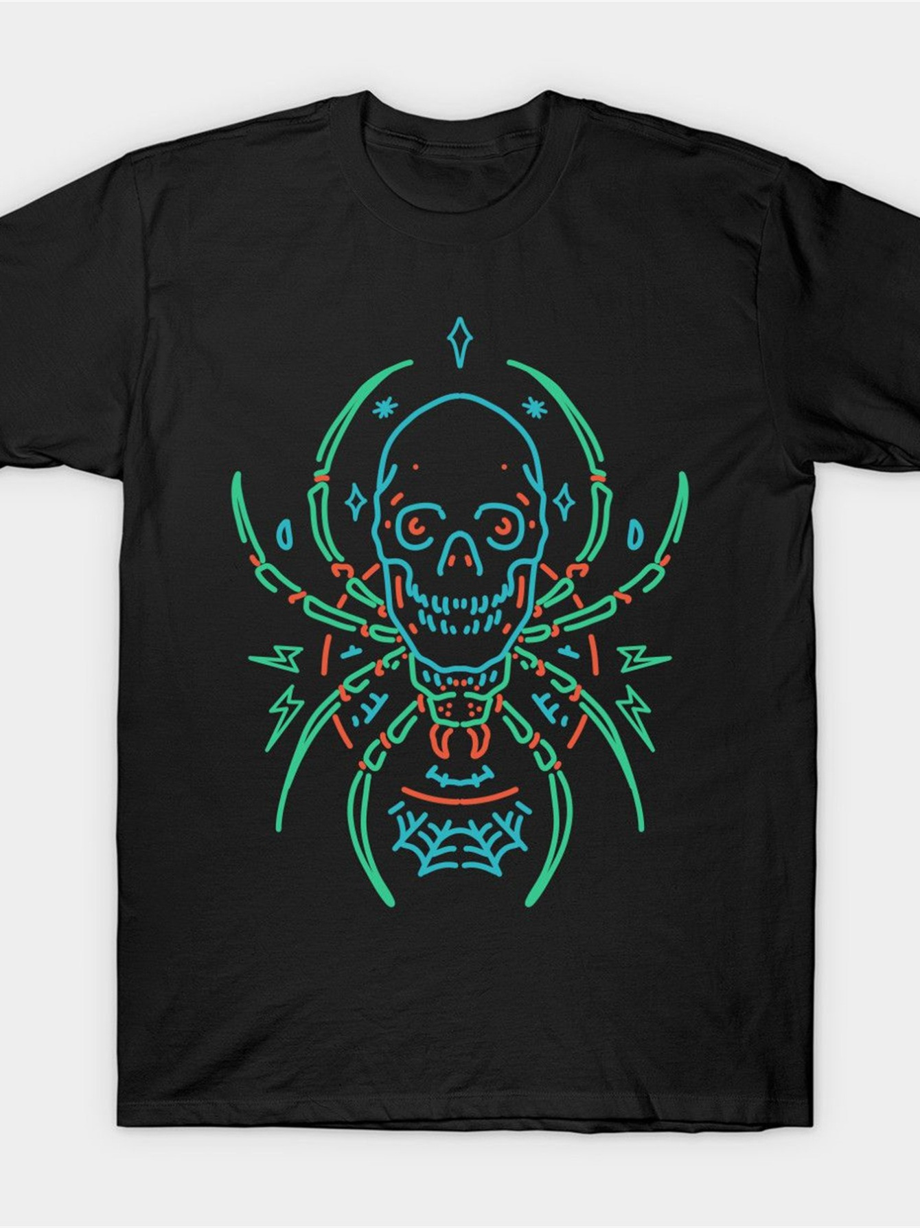 Men's Graphic T-Shirt Glowing Neon Symmetrical Lines With Skull And Spider Fusion
