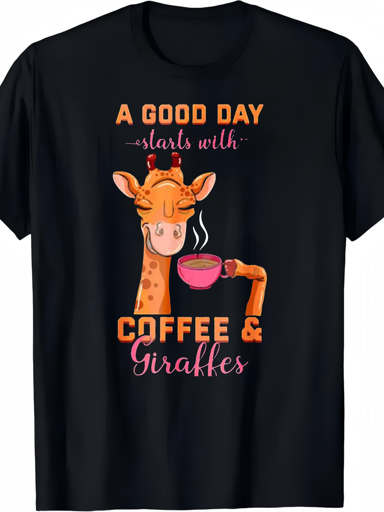 Men's Graphic T-Shirt A Good Day Starts With Coffee And Giraffes Relaxing Among Warm Morning Light Giraffe