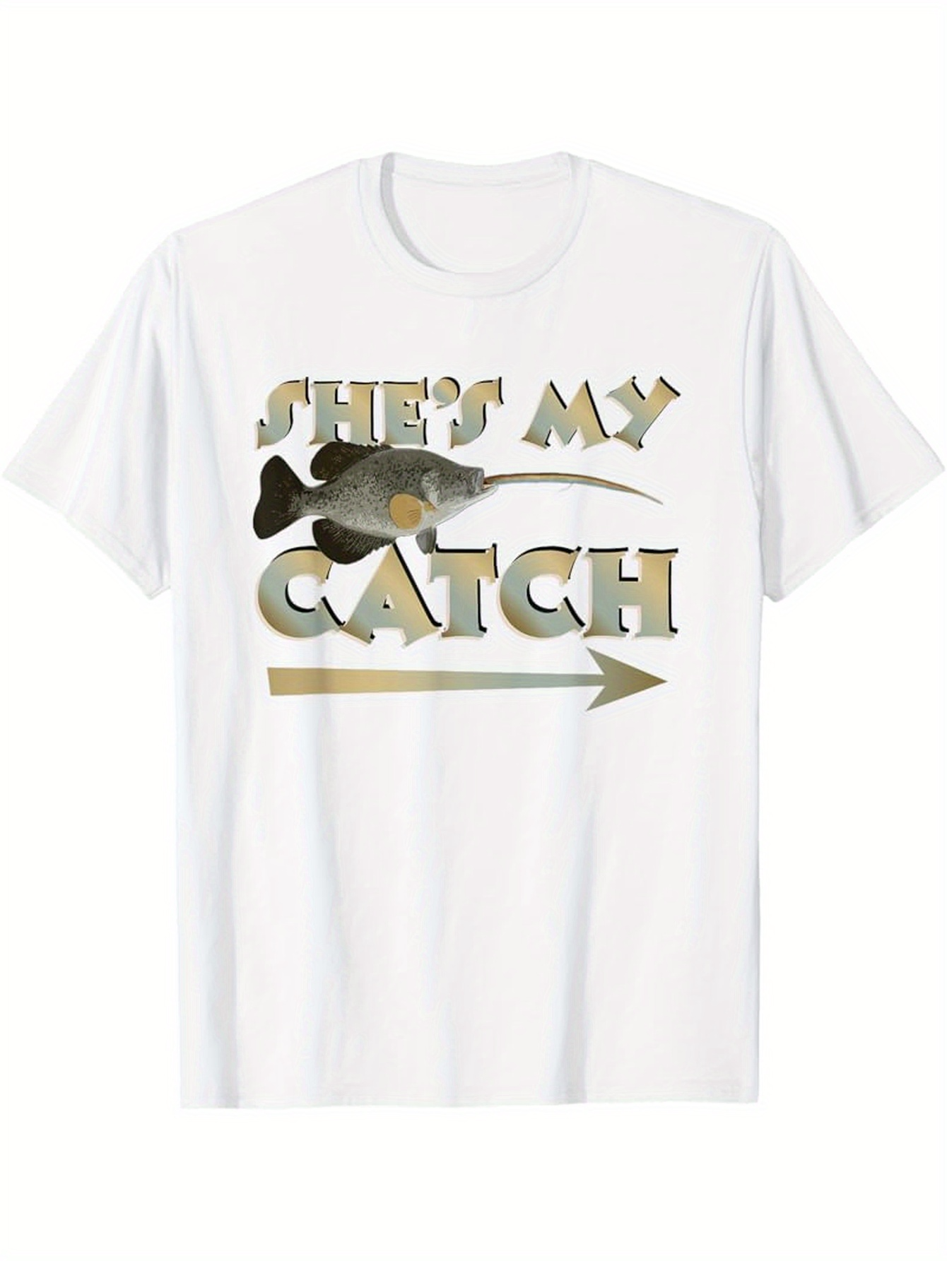 Men's Graphic T-Shirt Shes My Catch Metallic Letters With Arrow Through Fish